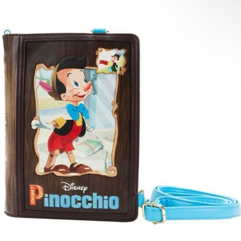 NWT DISNEY LOUNGEFLY Pinocchio Storybook Convertible Backpack & Crossbody Bag
